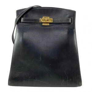 Auth HERMES Kelly Sport GM Black Box Calf Circle W Shoulder Bag